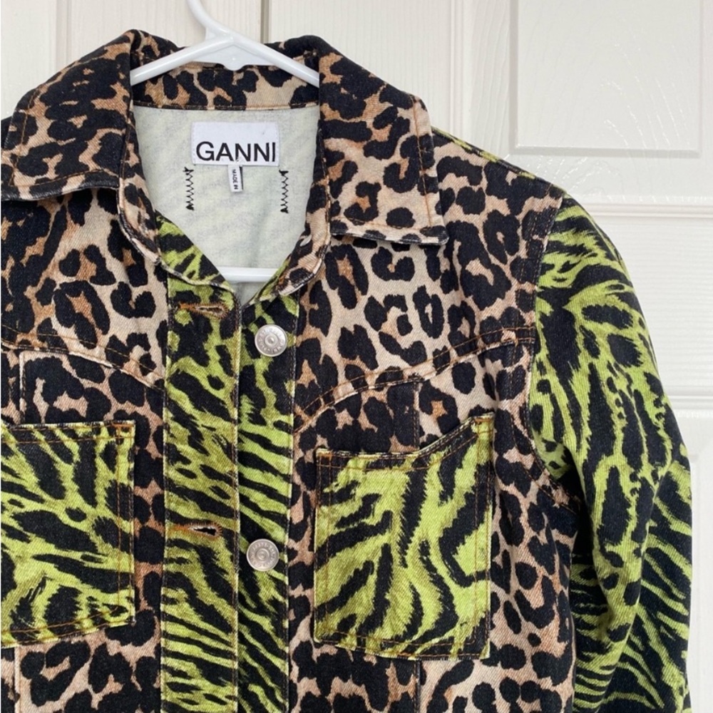 Gianni Green /Brown Leopard Animal Print Shirt/ Dress Jacket SZ 0/32 - Picture 6 of 7